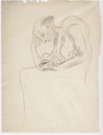 Vieille femme assise vers la gauche, la tête appuyée - Gustav Klimt